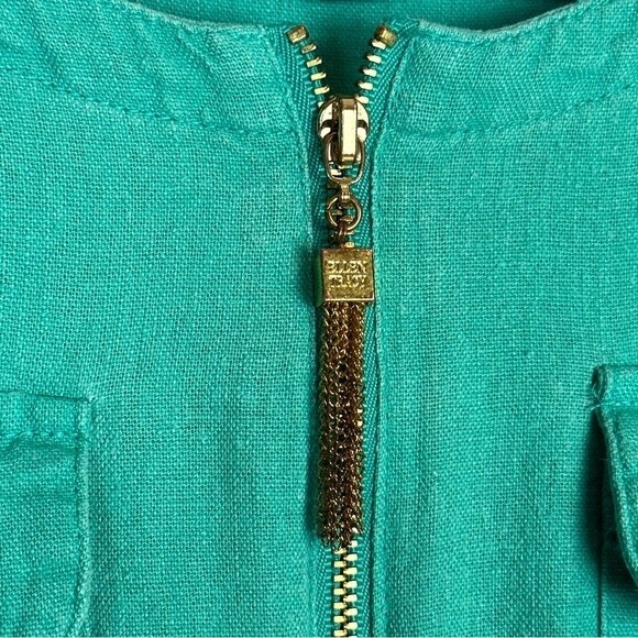 Ellen Tracy Teal Linen Viscose Zipper Neck Top S - Picture 3 of 10